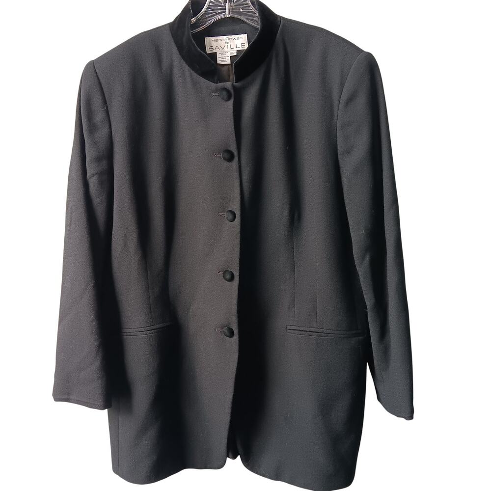 Rena Rowan for Saville Jacket Women's 18W Black 100% Wool Velvet Trim EUC